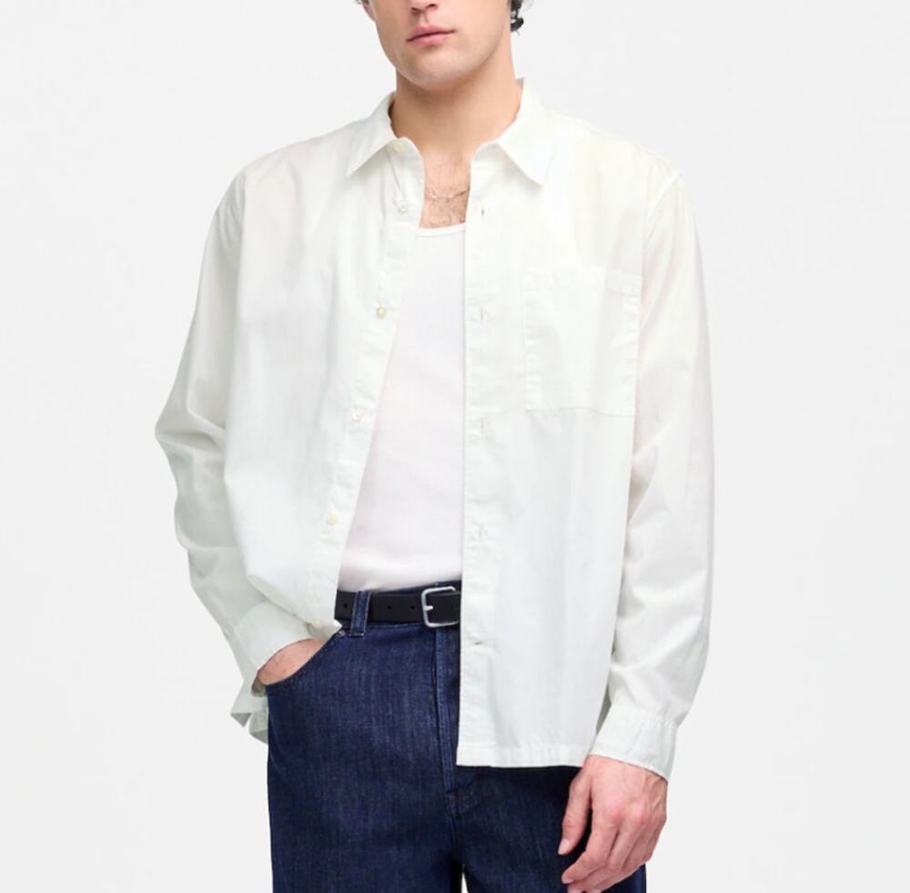 Madewell Straight-Hem Cotton Button-Up Shirt Mens M White Long Sleeve Collared